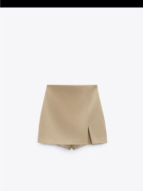 Zara Neutral Beige High-Waist Skort with Side Slit